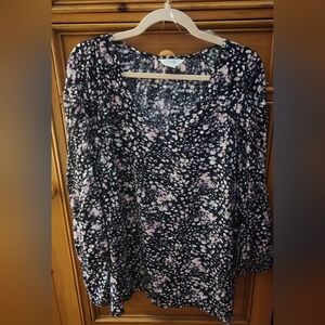 TERRA & SKY Women Plus Size  Black and Pink Peasant Blouse